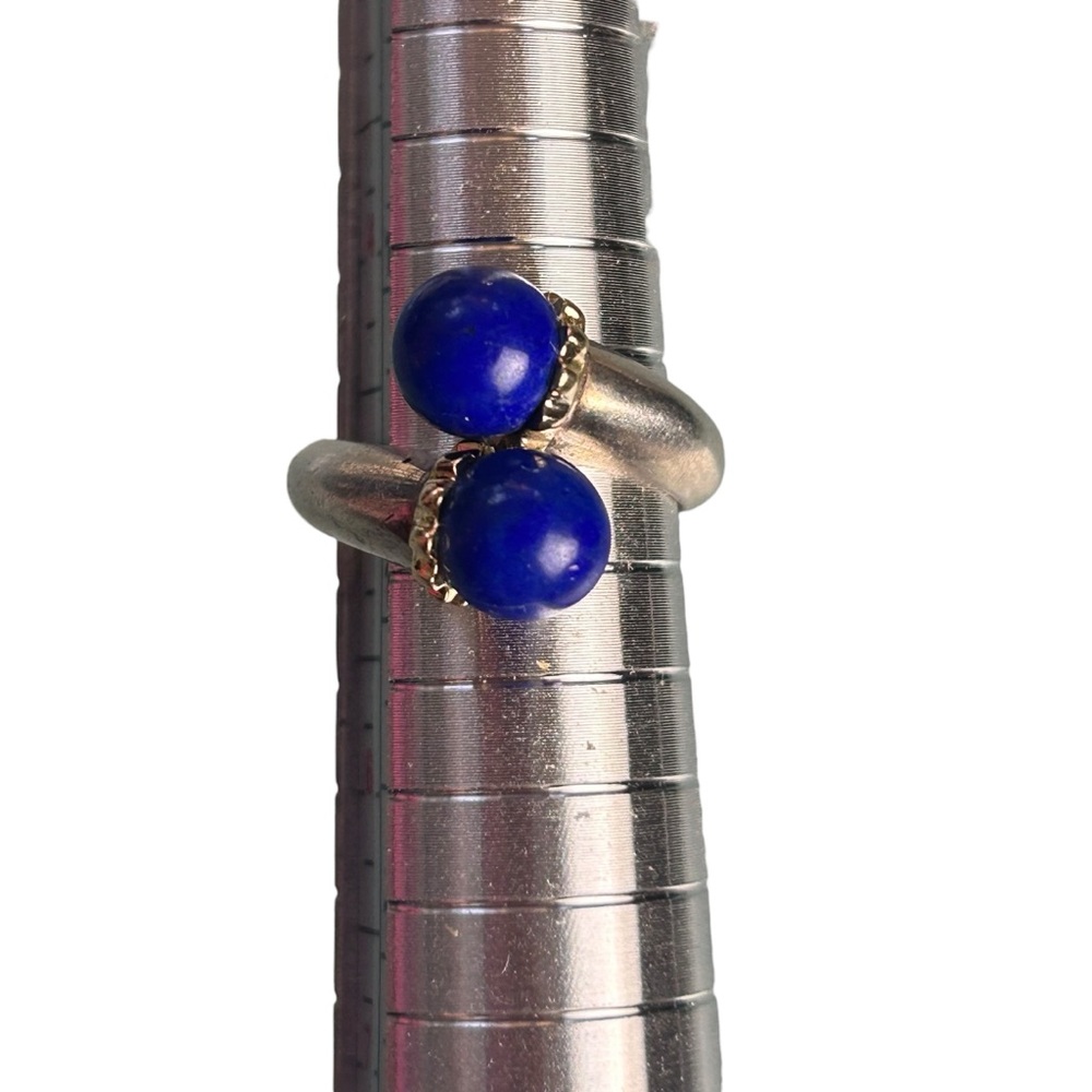 Tiffany & Co. Sterling Silver & 18K Gold Lapis Lazuli Two-Ball Ring